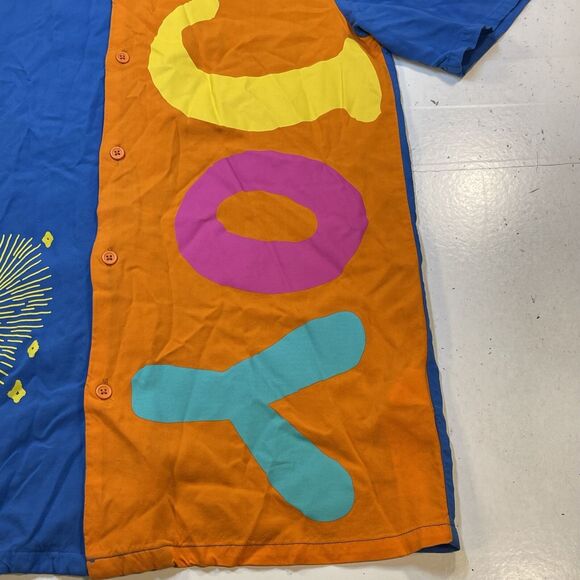 DISNEY INSIDE OUT JOY BUTTON UP COLOR BLOCK HAWAIIAN STYLE SHIRT Mens S Rayon - Picture 3 of 6